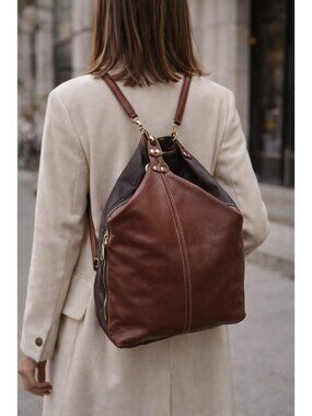 Isanti Italy Leather Backpack Brown Black Large Slouchy Minimalist Made In Italy